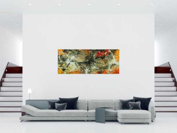 Original Gemälde abstrakt 80x200cm Action Painting Modern Art auf Leinwand Mischtechnik beige braun schwarz Unikat