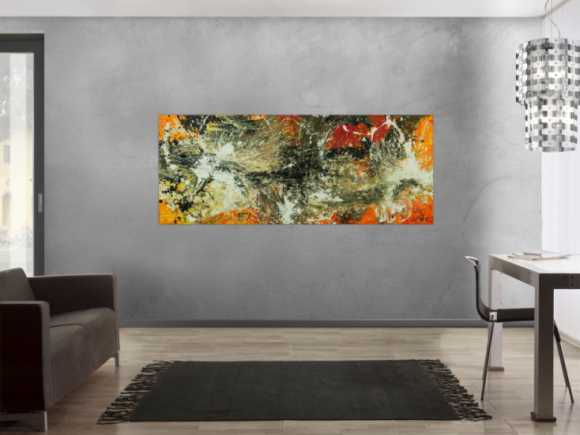 Original Gemälde abstrakt 80x200cm Action Painting Modern Art auf Leinwand Mischtechnik beige braun schwarz Unikat