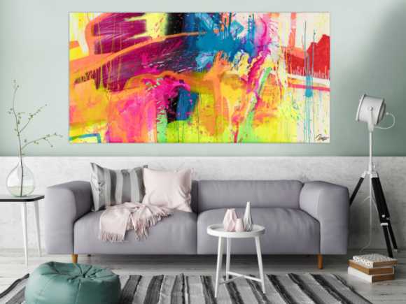Gemälde Original abstrakt 100x200cm Action Painting expressionistisch handgemalt Splash Art rot orange gelb hochwertig