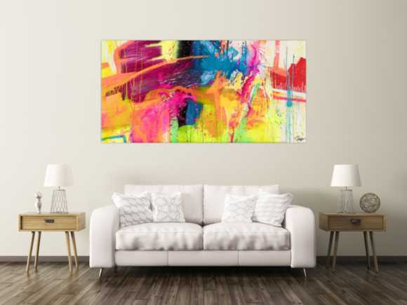 Gemälde Original abstrakt 100x200cm Action Painting expressionistisch handgemalt Splash Art rot orange gelb hochwertig