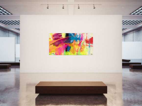 Gemälde Original abstrakt 100x200cm Action Painting expressionistisch handgemalt Splash Art rot orange gelb hochwertig