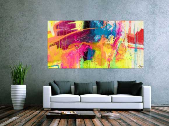Gemälde Original abstrakt 100x200cm Action Painting expressionistisch handgemalt Splash Art rot orange gelb hochwertig