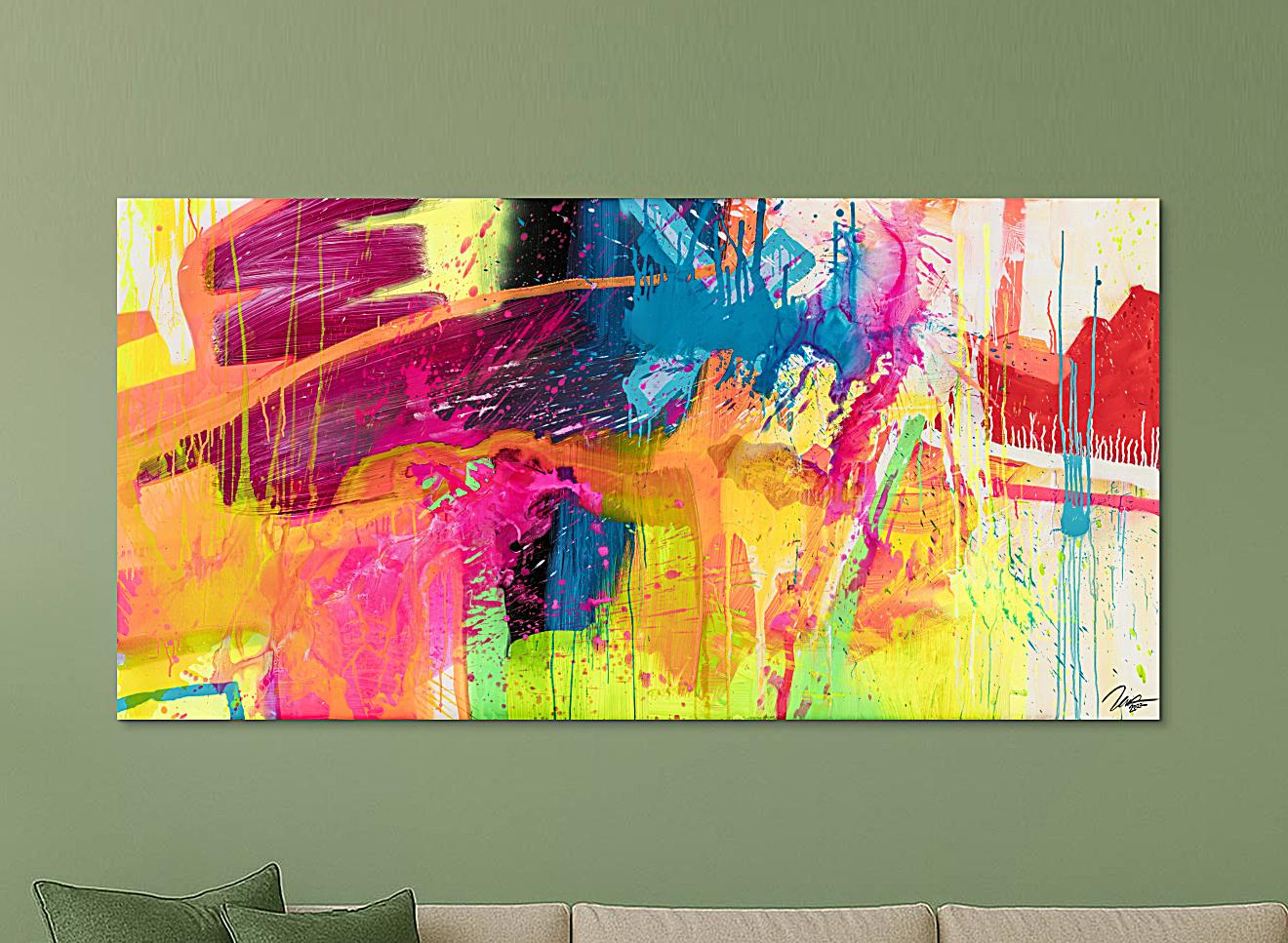 Gemälde Original abstrakt 100x200cm Action Painting expressionistisch handgemalt Splash Art rot orange gelb hochwertig