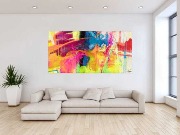 Gemälde Original abstrakt 100x200cm Action Painting expressionistisch handgemalt Splash Art rot orange gelb hochwertig
