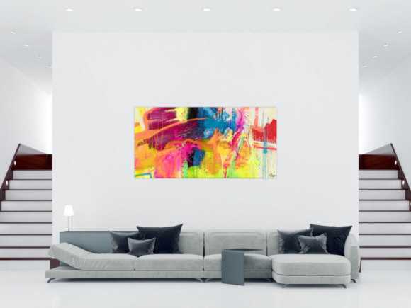 Gemälde Original abstrakt 100x200cm Action Painting expressionistisch handgemalt Splash Art rot orange gelb hochwertig