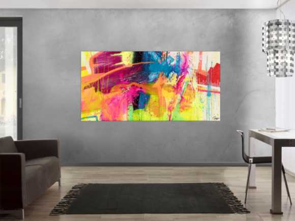Gemälde Original abstrakt 100x200cm Action Painting expressionistisch handgemalt Splash Art rot orange gelb hochwertig
