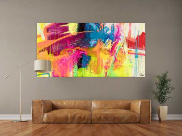 Gemälde Original abstrakt 100x200cm Action Painting expressionistisch handgemalt Splash Art rot orange gelb hochwertig