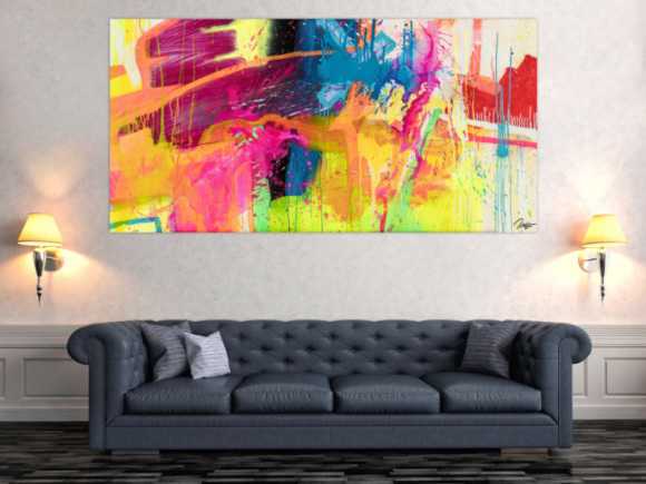 Gemälde Original abstrakt 100x200cm Action Painting expressionistisch handgemalt Splash Art rot orange gelb hochwertig