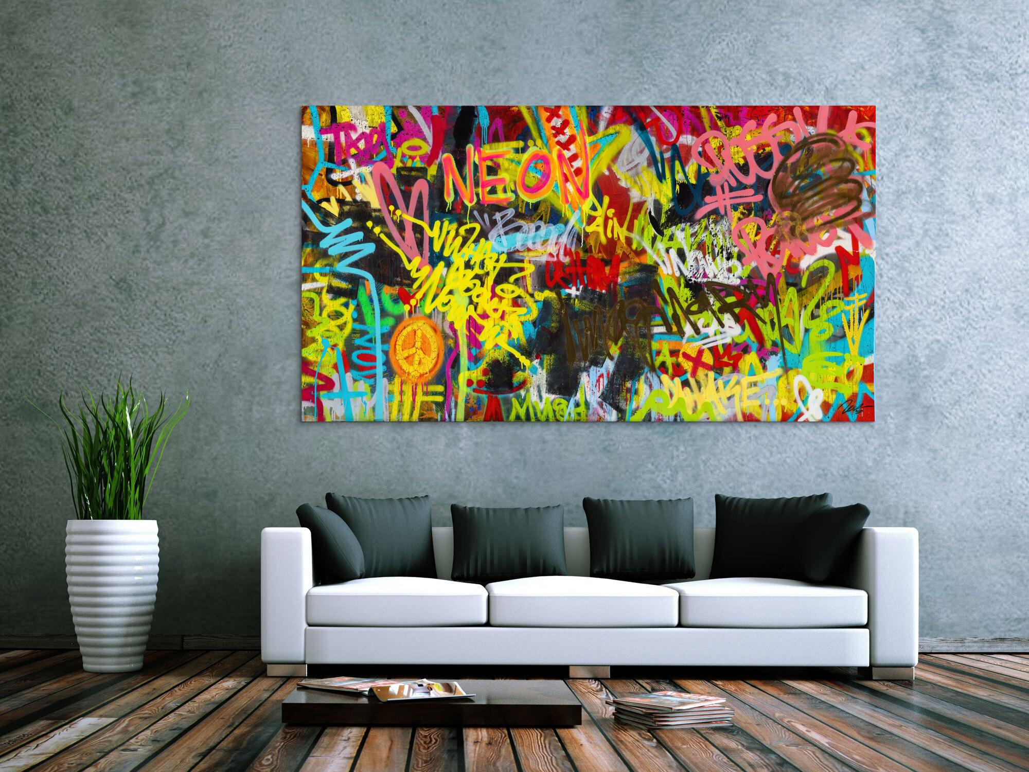 Abstraktes Original Gemälde 110x200cm Action Painting Moderne Kunst handgefertigt Mischtechnik braun schwarz gelb Einzelstück