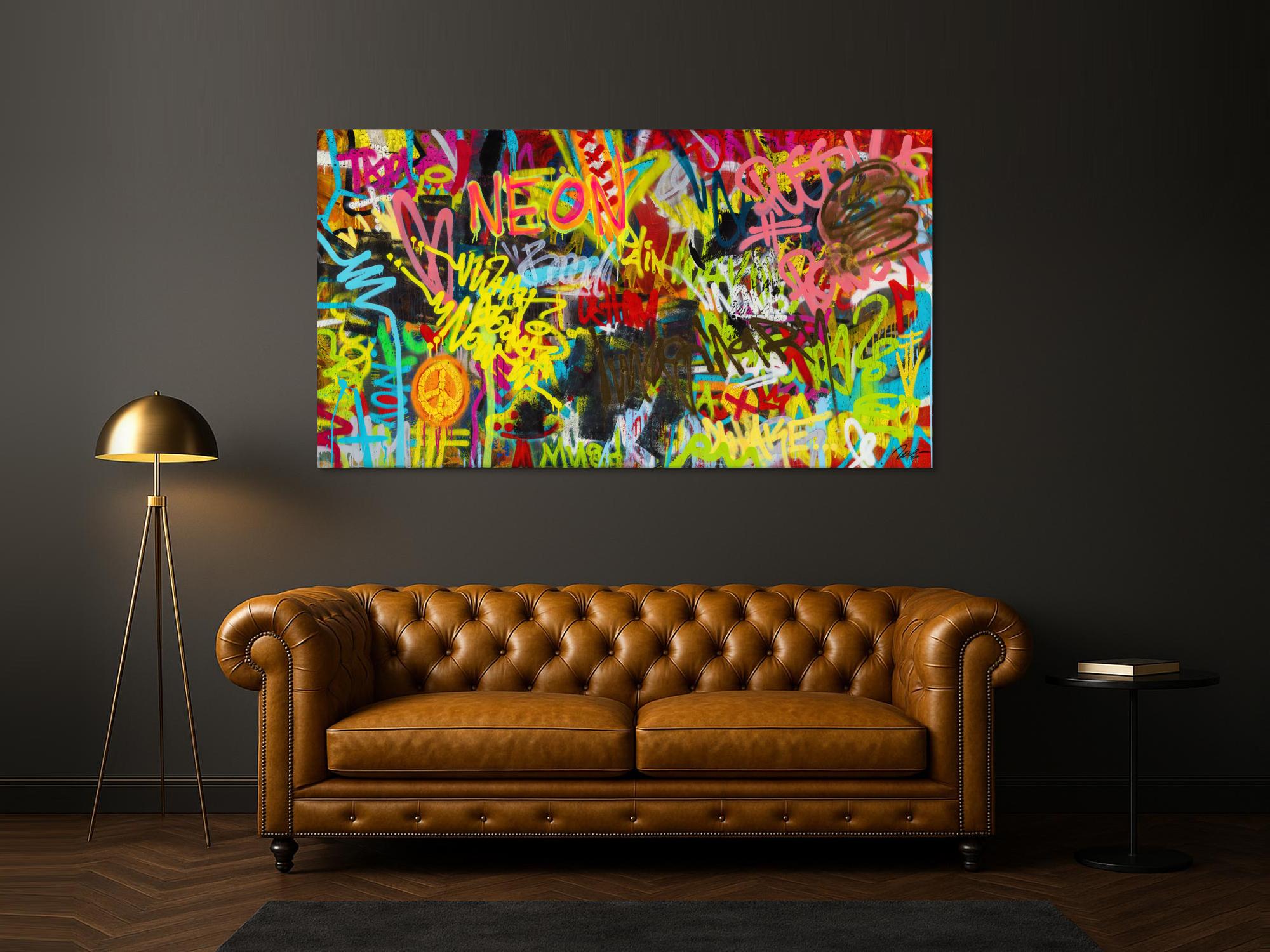 Abstraktes Original Gemälde 110x200cm Action Painting Moderne Kunst handgefertigt Mischtechnik braun schwarz gelb Einzelstück