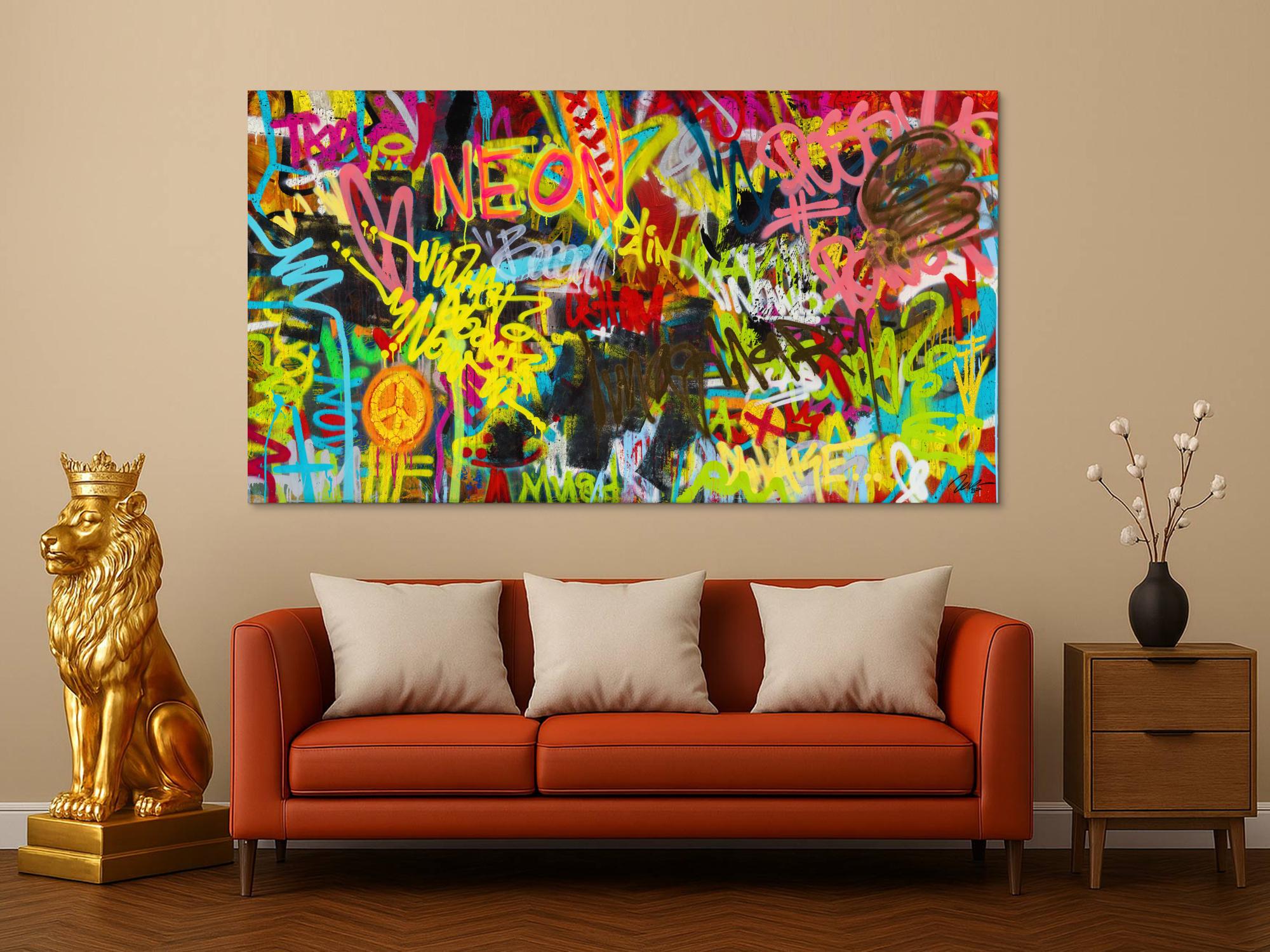 Abstraktes Original Gemälde 110x200cm Action Painting Moderne Kunst handgefertigt Mischtechnik braun schwarz gelb Einzelstück