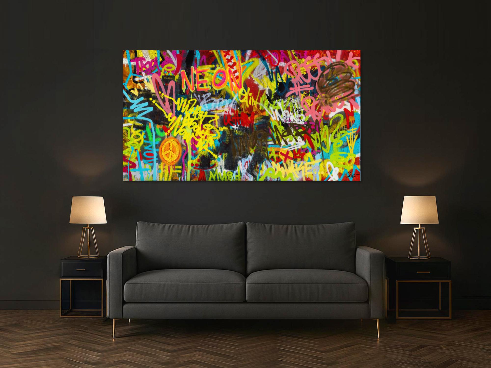 Abstraktes Original Gemälde 110x200cm Action Painting Moderne Kunst handgefertigt Mischtechnik braun schwarz gelb Einzelstück