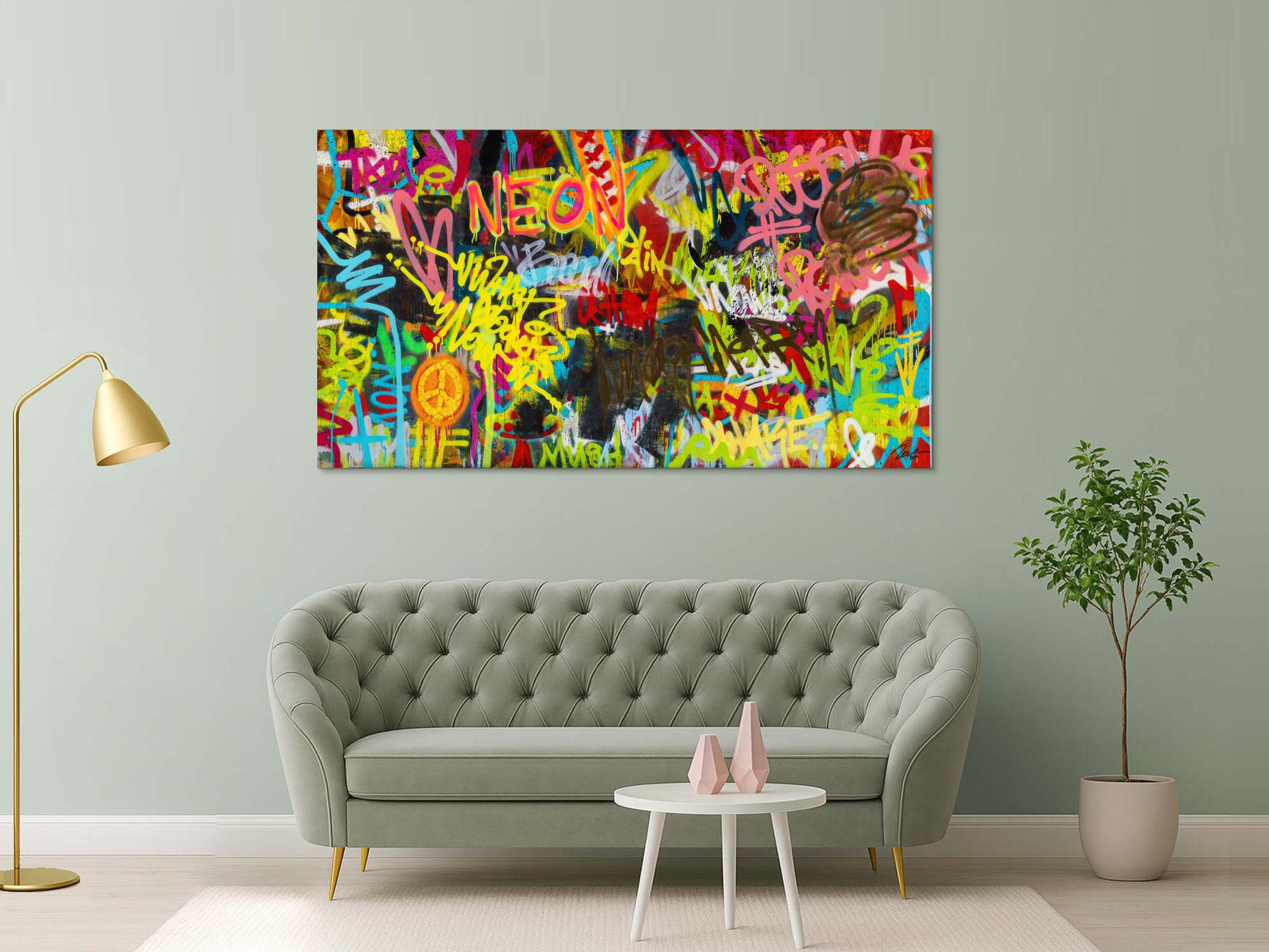 Abstraktes Original Gemälde 110x200cm Action Painting Moderne Kunst handgefertigt Mischtechnik braun schwarz gelb Einzelstück