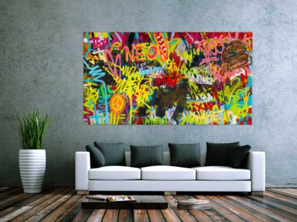 Abstraktes Original Gemälde 110x200cm Action Painting Moderne Kunst handgefertigt Mischtechnik braun schwarz gelb Einzelstück