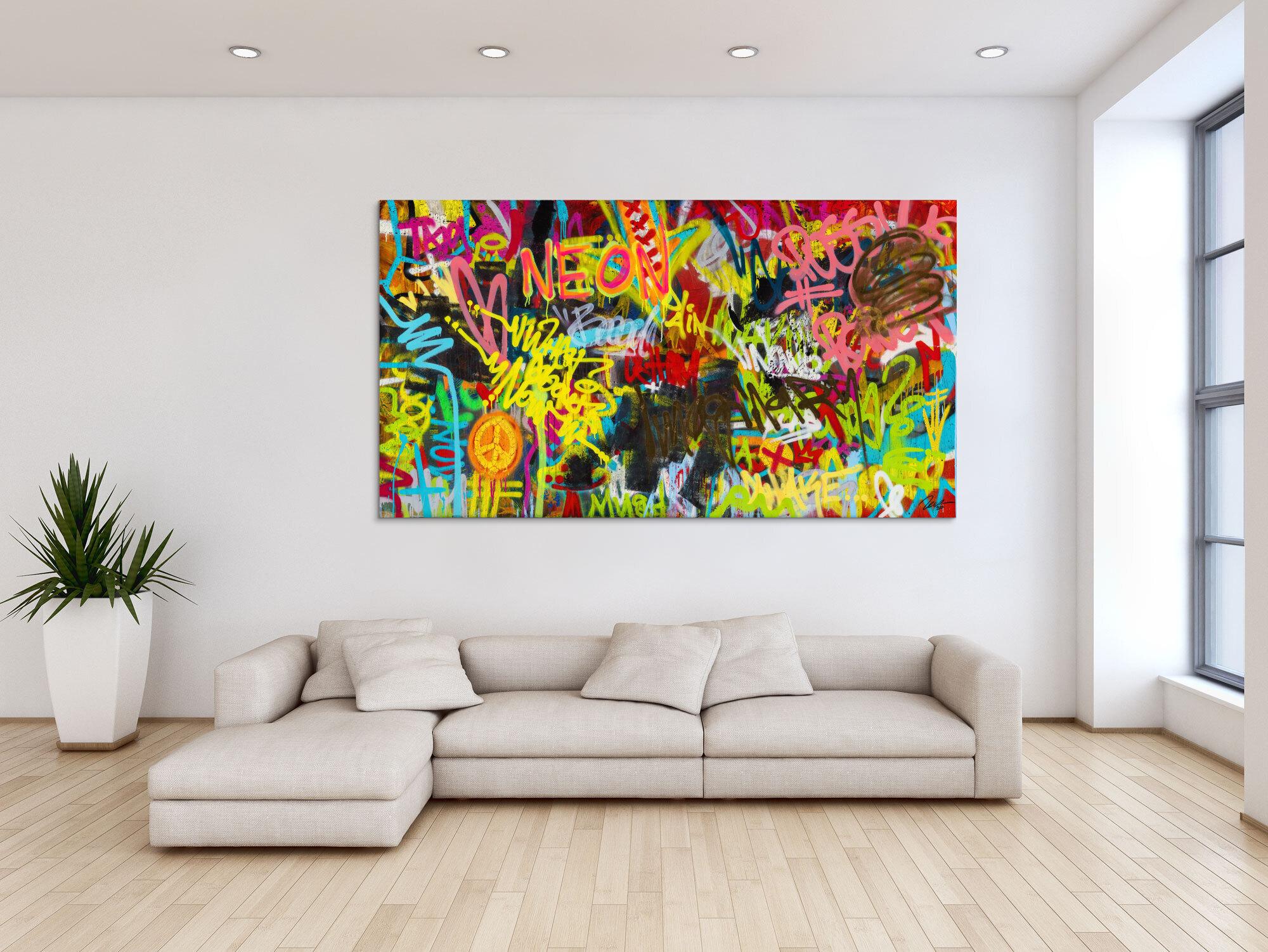 Abstraktes Original Gemälde 110x200cm Action Painting Moderne Kunst handgefertigt Mischtechnik braun schwarz gelb Einzelstück