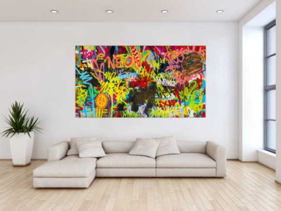 Abstraktes Original Gemälde 110x200cm Action Painting Moderne Kunst handgefertigt Mischtechnik braun schwarz gelb Einzelstück