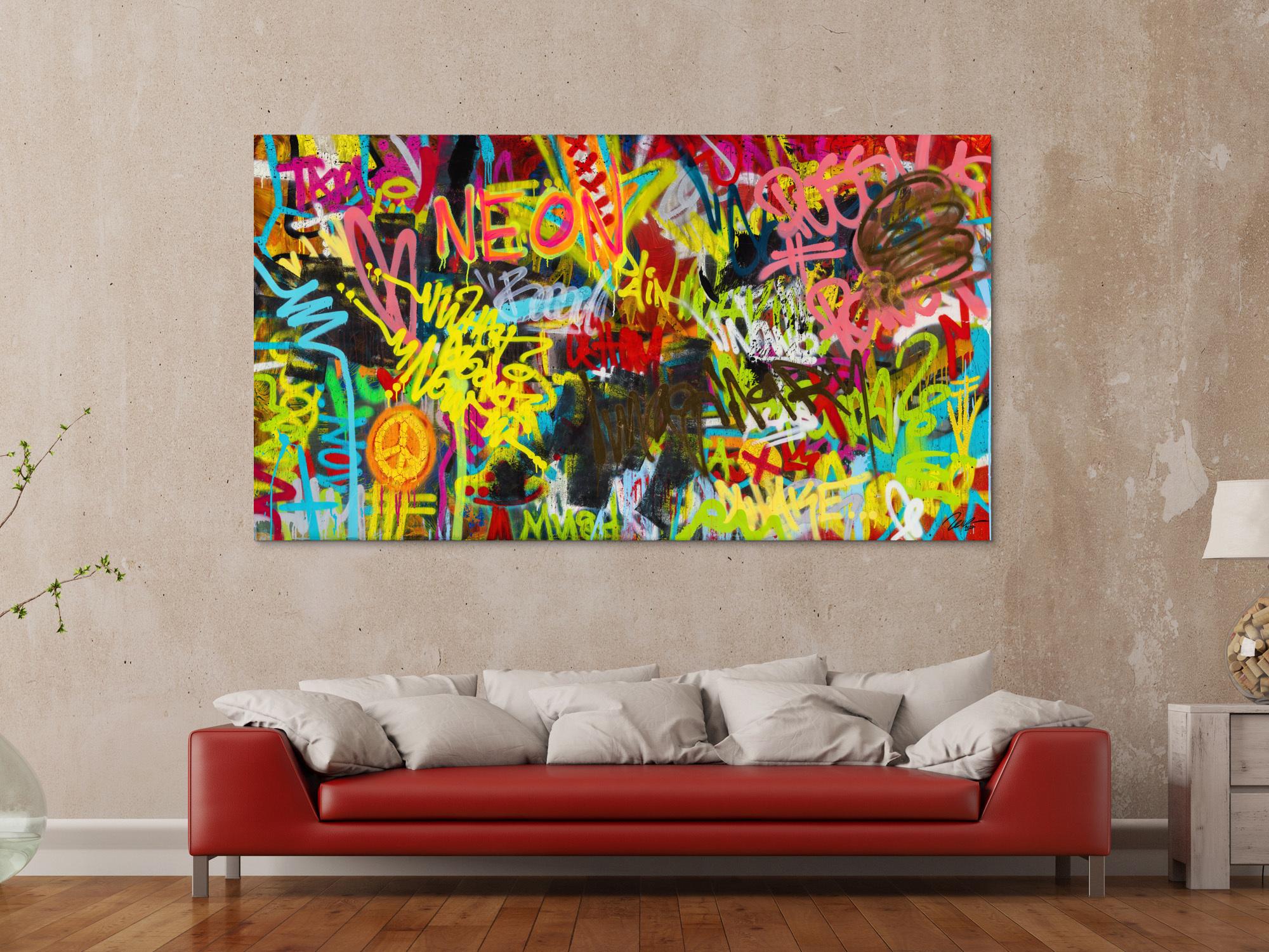 Abstraktes Original Gemälde 110x200cm Action Painting Moderne Kunst handgefertigt Mischtechnik braun schwarz gelb Einzelstück