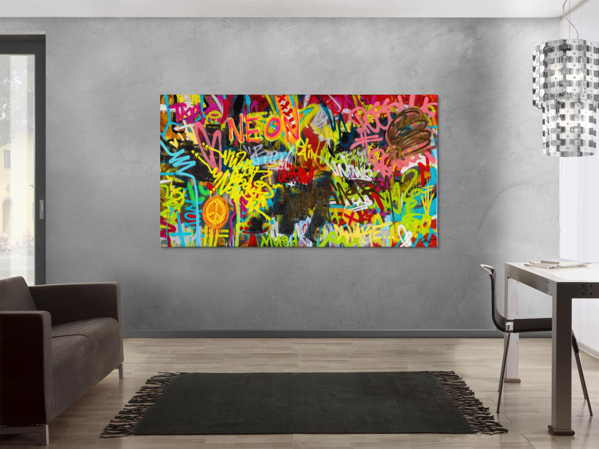 Abstraktes Original Gemälde 110x200cm Action Painting Moderne Kunst handgefertigt Mischtechnik braun schwarz gelb Einzelstück