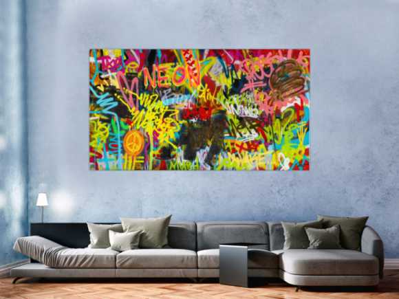 Abstraktes Original Gemälde 110x200cm Action Painting Moderne Kunst handgefertigt Mischtechnik braun schwarz gelb Einzelstück