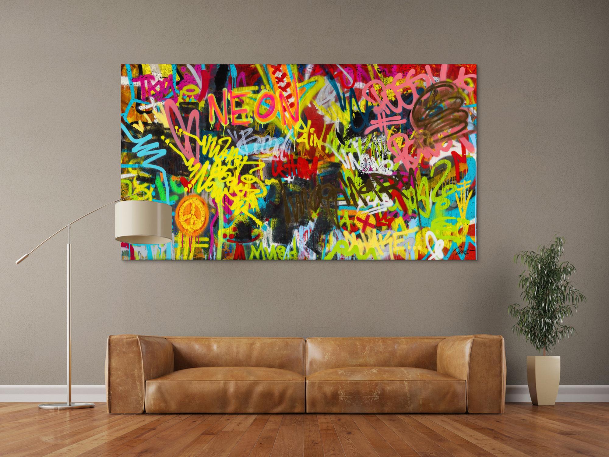 Abstraktes Original Gemälde 110x200cm Action Painting Moderne Kunst handgefertigt Mischtechnik braun schwarz gelb Einzelstück