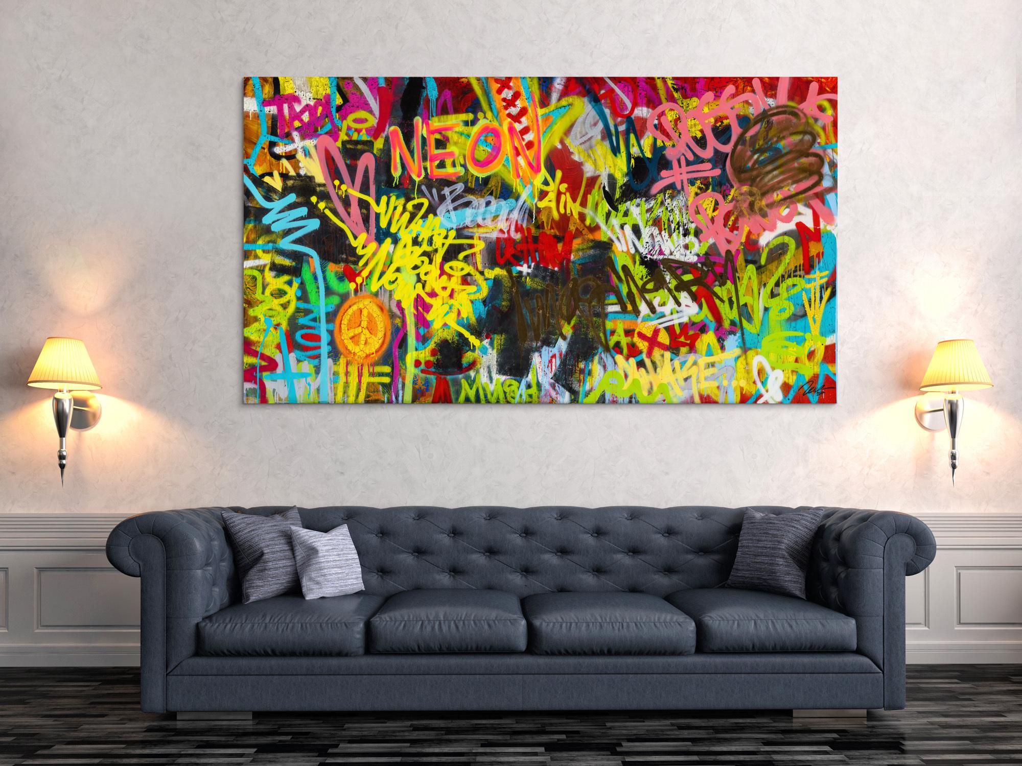Abstraktes Original Gemälde 110x200cm Action Painting Moderne Kunst handgefertigt Mischtechnik braun schwarz gelb Einzelstück