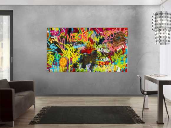 Abstraktes Original Gemälde 110x200cm Action Painting Moderne Kunst handgefertigt Mischtechnik braun schwarz gelb Einzelstück