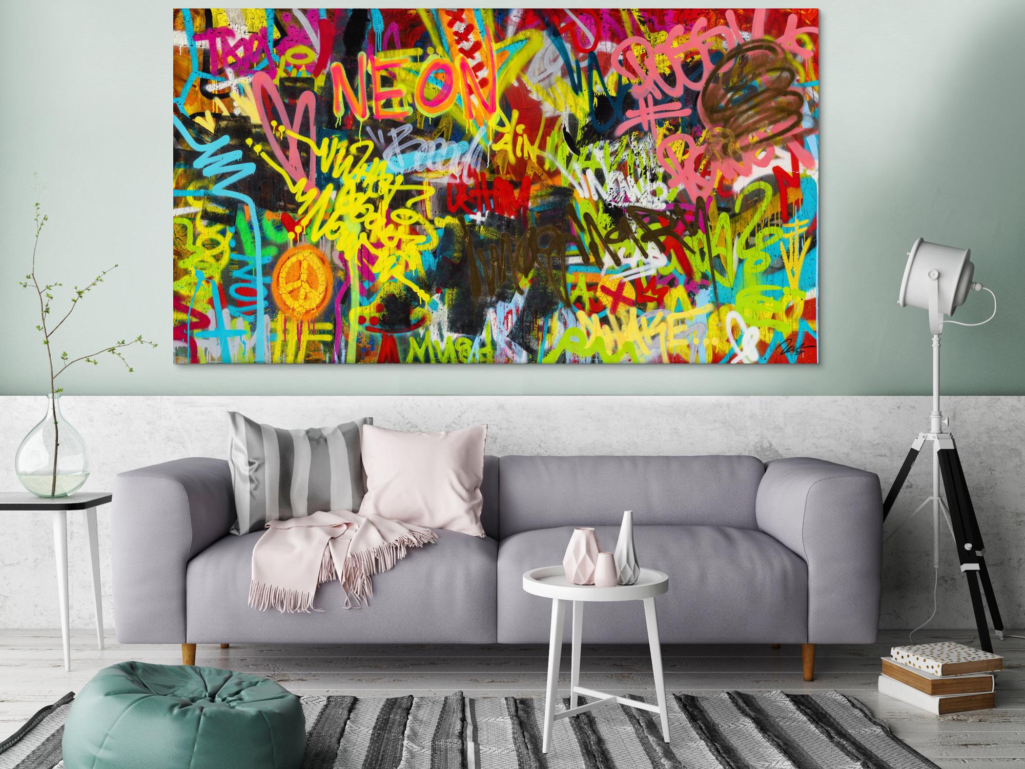 Abstraktes Original Gemälde 110x200cm Action Painting Moderne Kunst handgefertigt Mischtechnik braun schwarz gelb Einzelstück