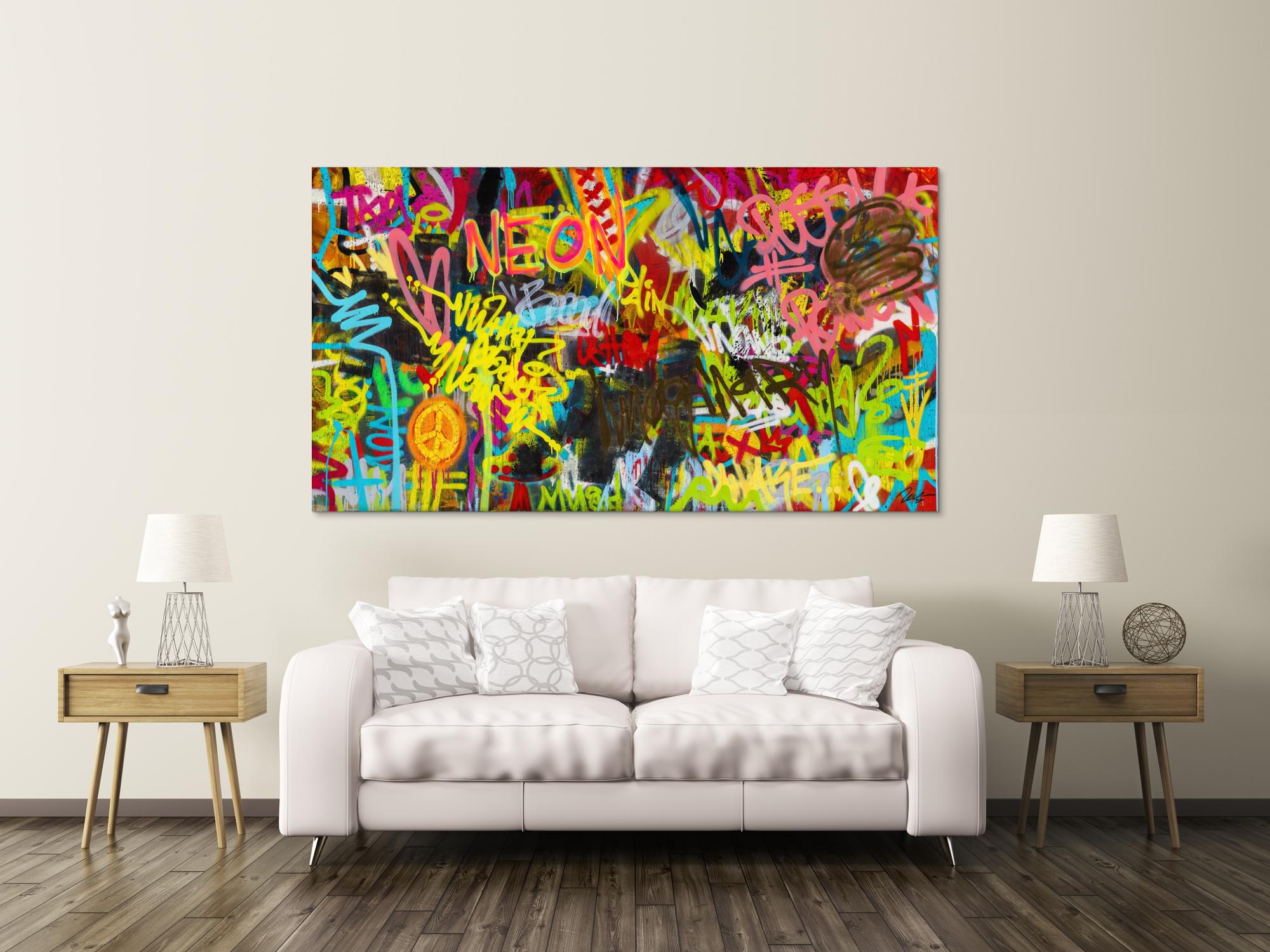 Abstraktes Original Gemälde 110x200cm Action Painting Moderne Kunst handgefertigt Mischtechnik braun schwarz gelb Einzelstück