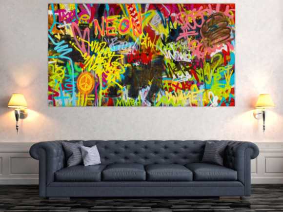 Abstraktes Original Gemälde 110x200cm Action Painting Moderne Kunst handgefertigt Mischtechnik braun schwarz gelb Einzelstück