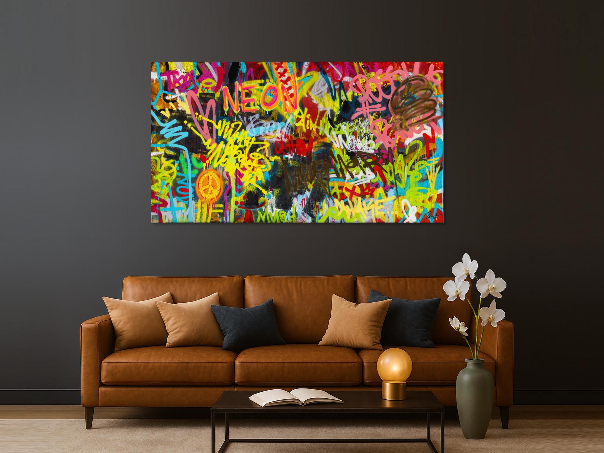 Abstraktes Original Gemälde 110x200cm Action Painting Moderne Kunst handgefertigt Mischtechnik braun schwarz gelb Einzelstück