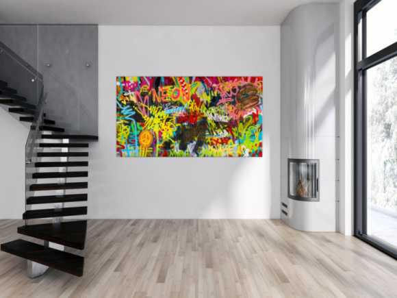 Abstraktes Original Gemälde 110x200cm Action Painting Moderne Kunst handgefertigt Mischtechnik braun schwarz gelb Einzelstück