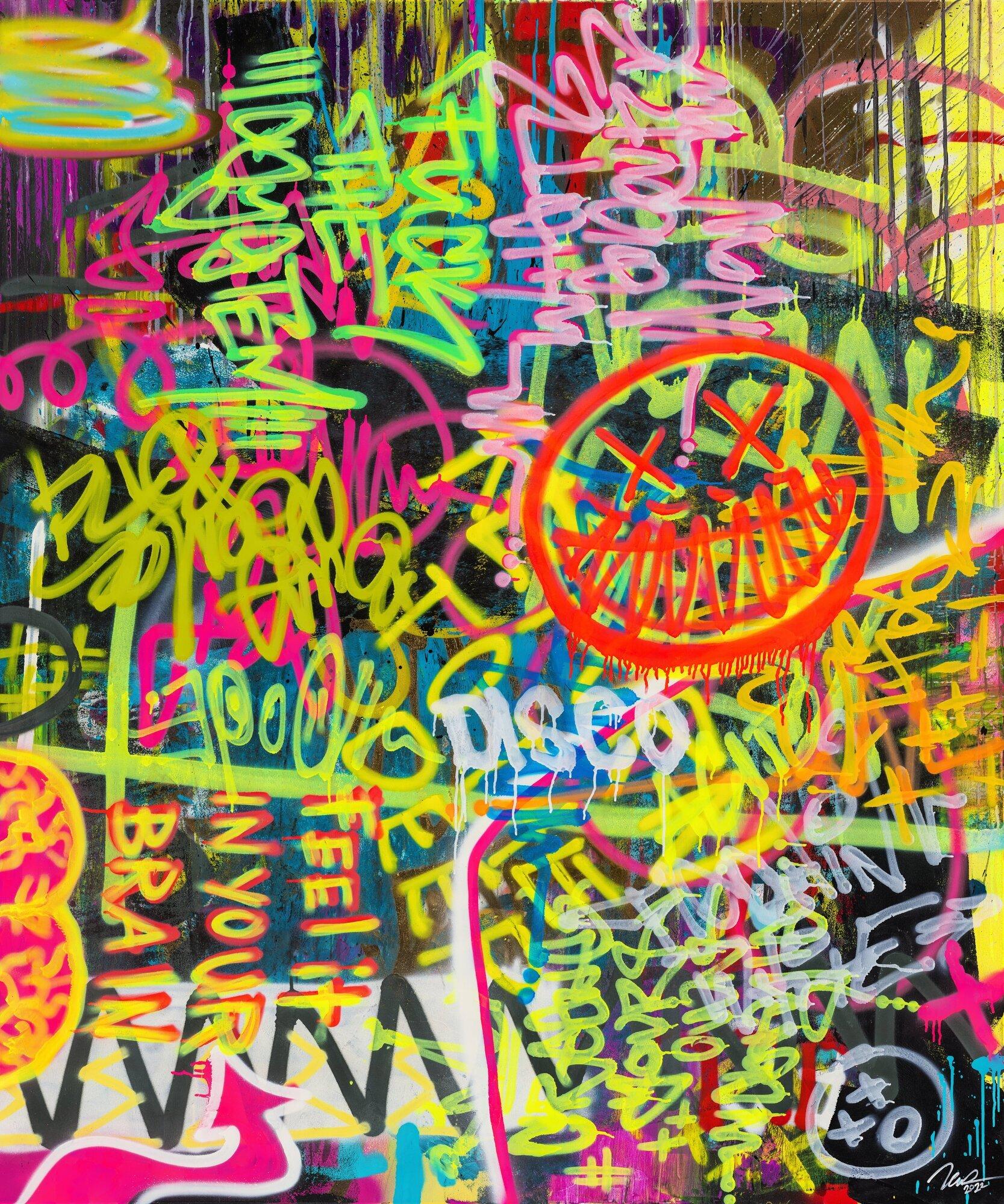 Abstraktes Original Gemälde 180x150cm Action Painting Modern Art handgefertigt Mischtechnik schwarz braun gelb einzigartig