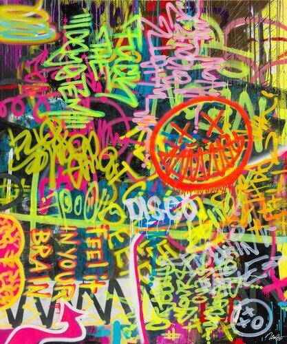 Abstraktes Original Gemälde 180x150cm Action Painting Modern Art handgefertigt Mischtechnik schwarz braun gelb einzigartig