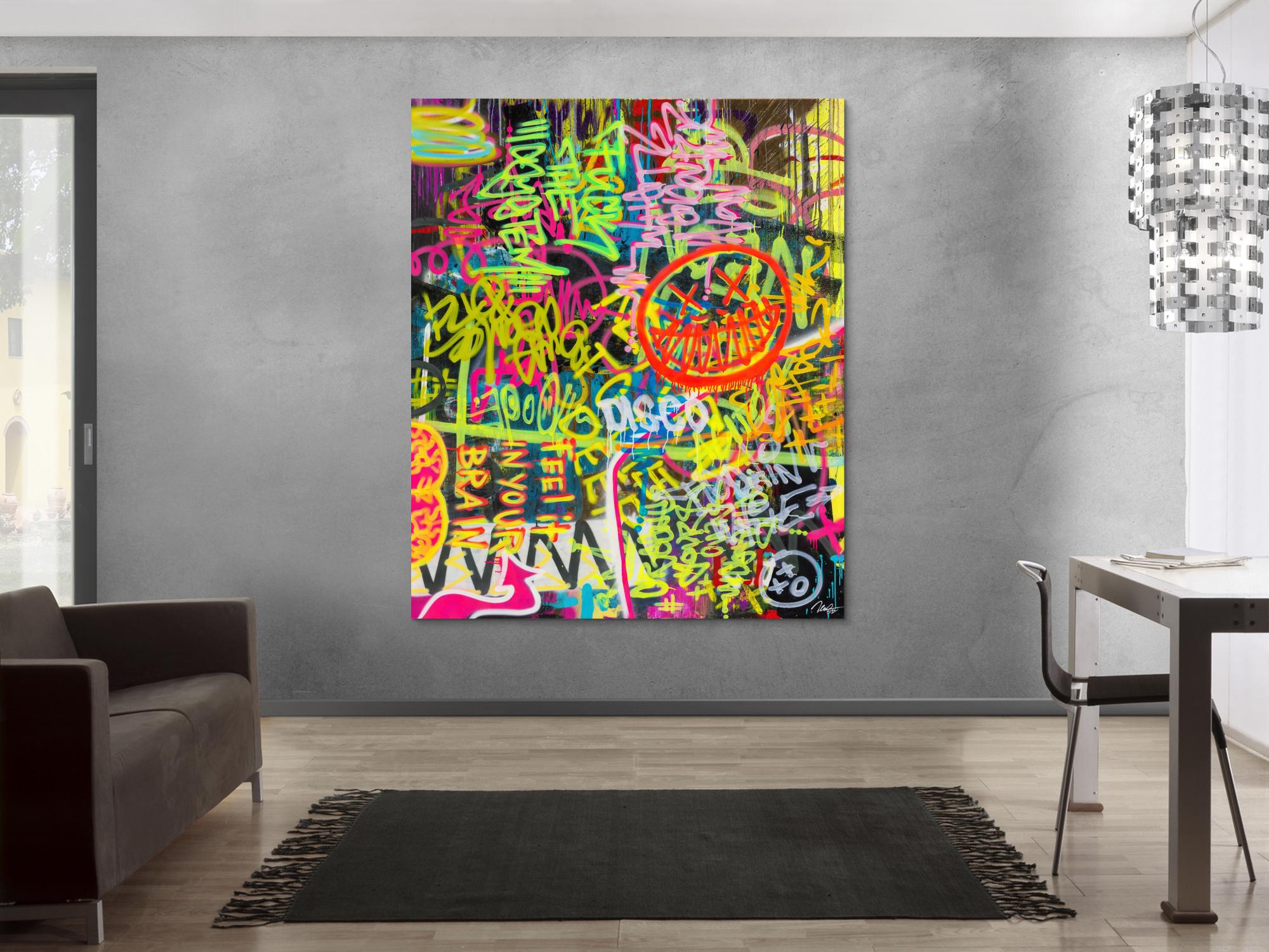 Abstraktes Original Gemälde 180x150cm Action Painting Modern Art handgefertigt Mischtechnik schwarz braun gelb einzigartig