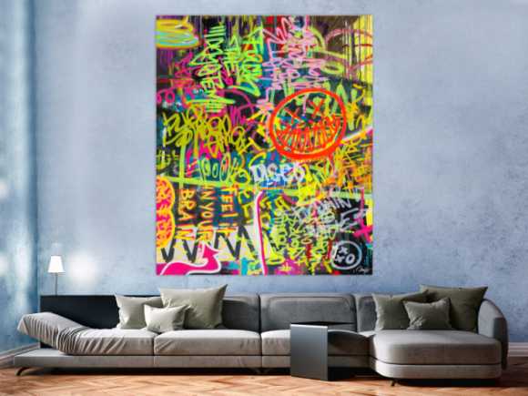 Abstraktes Original Gemälde 180x150cm Action Painting Modern Art handgefertigt Mischtechnik schwarz braun gelb einzigartig