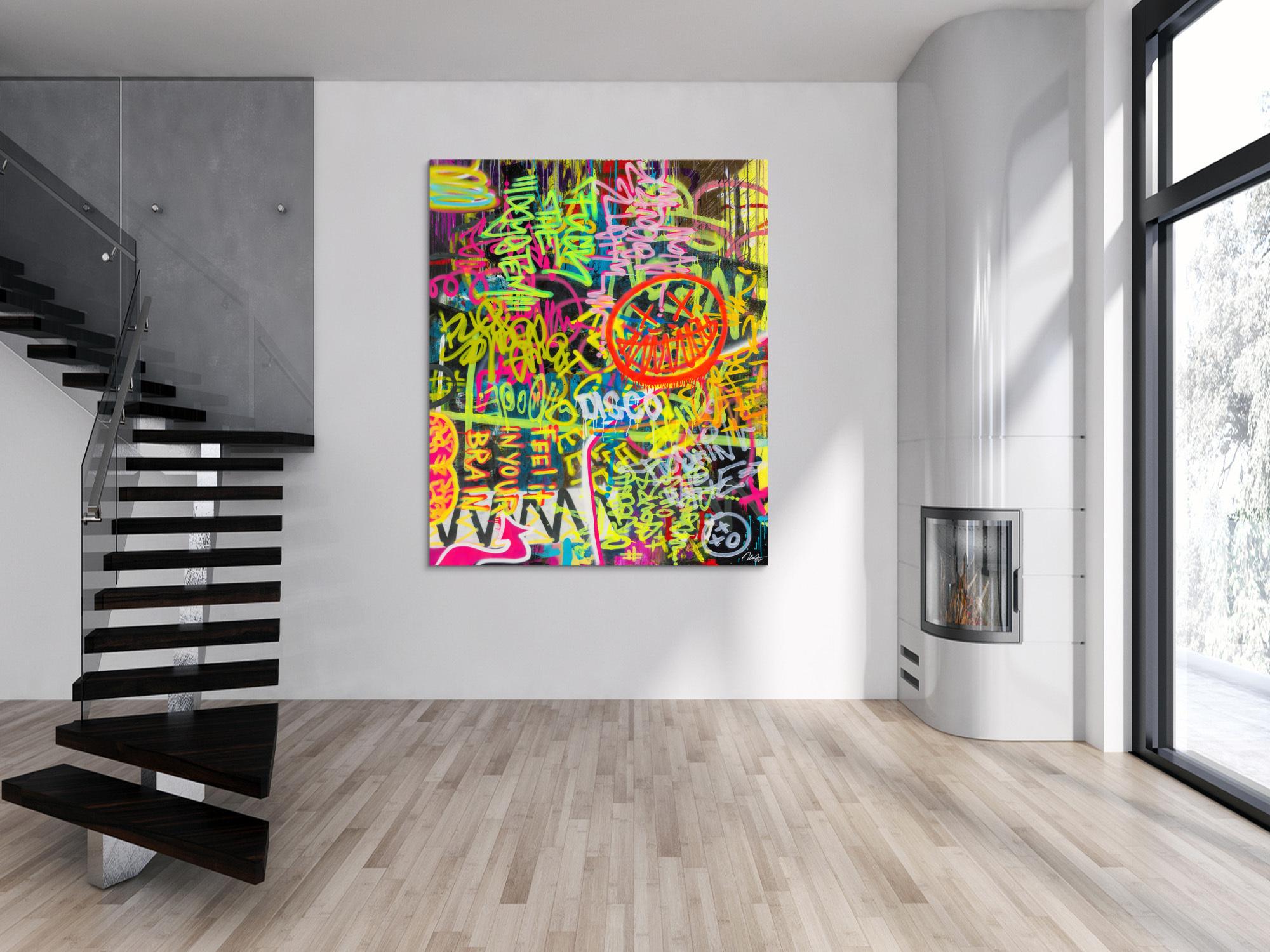 Abstraktes Original Gemälde 180x150cm Action Painting Modern Art handgefertigt Mischtechnik schwarz braun gelb einzigartig