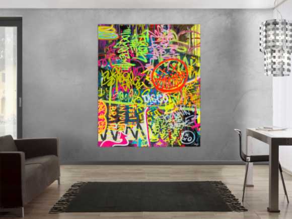 Abstraktes Original Gemälde 180x150cm Action Painting Modern Art handgefertigt Mischtechnik schwarz braun gelb einzigartig