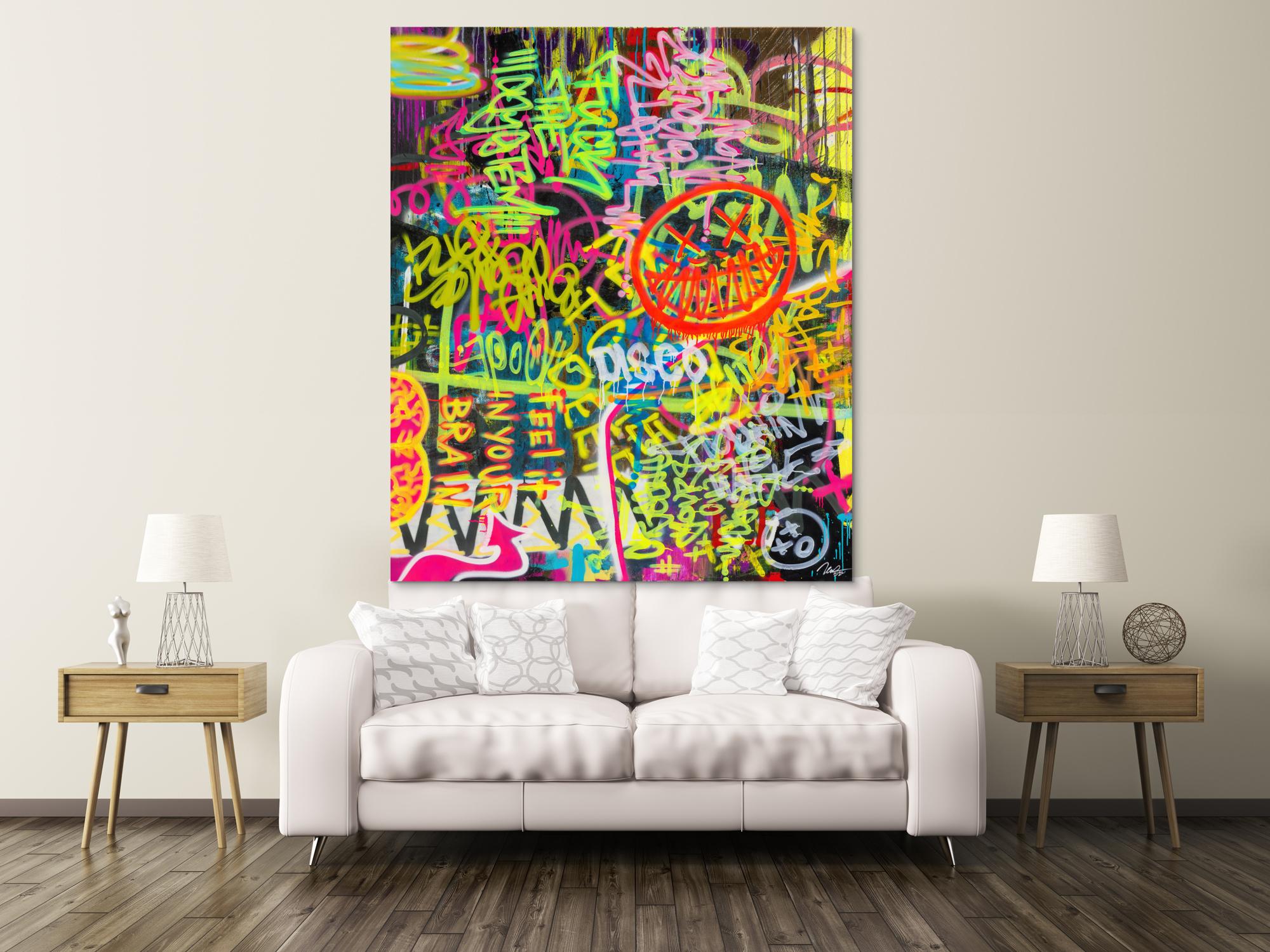 Abstraktes Original Gemälde 180x150cm Action Painting Modern Art handgefertigt Mischtechnik schwarz braun gelb einzigartig