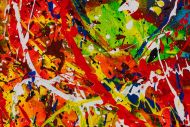 Detailaufnahme Original Gemälde abstrakt 60x60cm Action Painting zeitgenössisch auf Leinwand Splash Art rot orange bunt Einzelstück