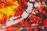 Detailaufnahme Original Gemälde abstrakt 60x60cm Action Painting zeitgenössisch auf Leinwand Splash Art rot orange bunt Einzelstück