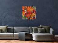 Original Gemälde abstrakt 60x60cm Action Painting zeitgenössisch auf Leinwand Splash Art rot orange bunt Einzelstück