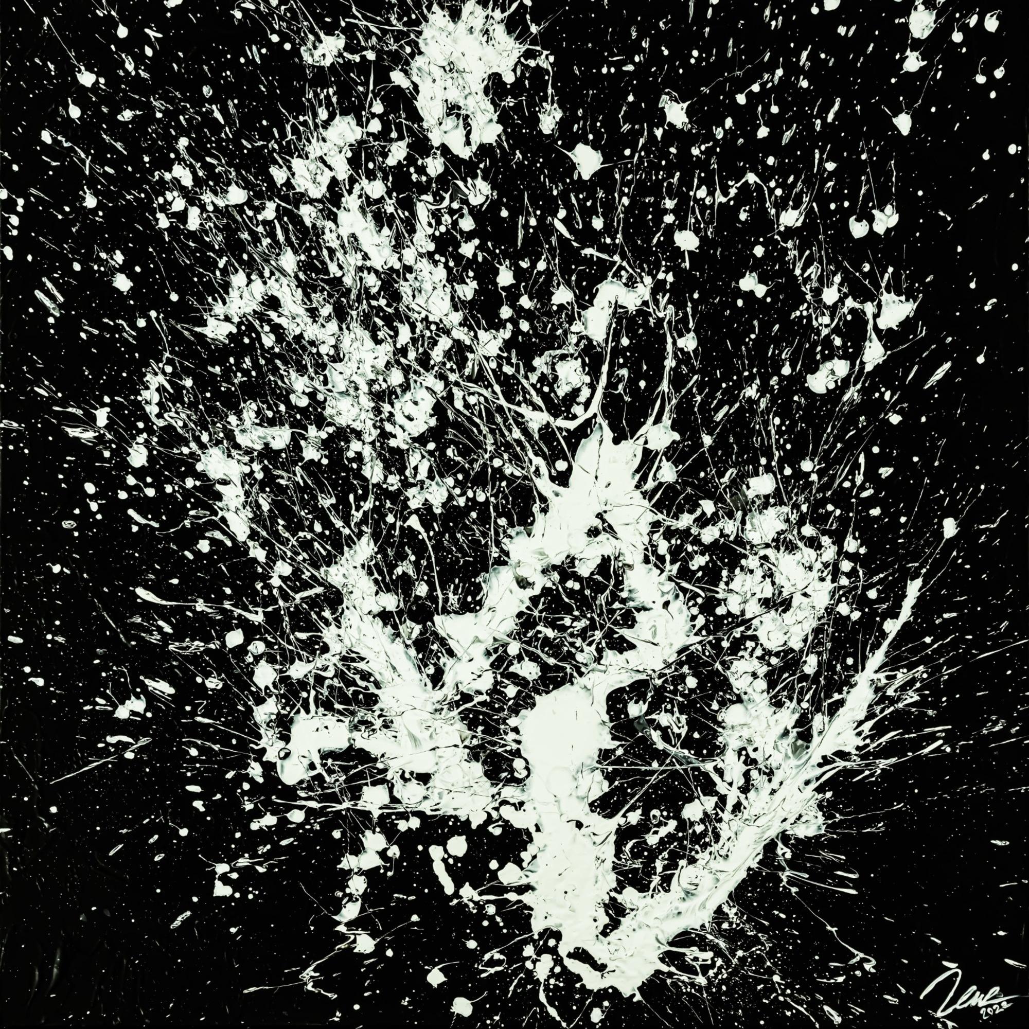 Gemälde Original abstrakt 100x100cm Minimalistisch Moderne Kunst auf Leinwand Action Painting schwarz weiß hochwertig