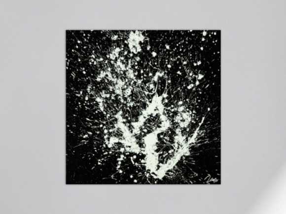 Gemälde Original abstrakt 100x100cm Minimalistisch Moderne Kunst auf Leinwand Action Painting schwarz weiß hochwertig