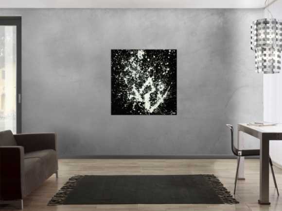 Gemälde Original abstrakt 100x100cm Minimalistisch Moderne Kunst auf Leinwand Action Painting schwarz weiß hochwertig
