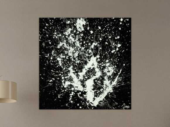 Gemälde Original abstrakt 100x100cm Minimalistisch Moderne Kunst auf Leinwand Action Painting schwarz weiß hochwertig