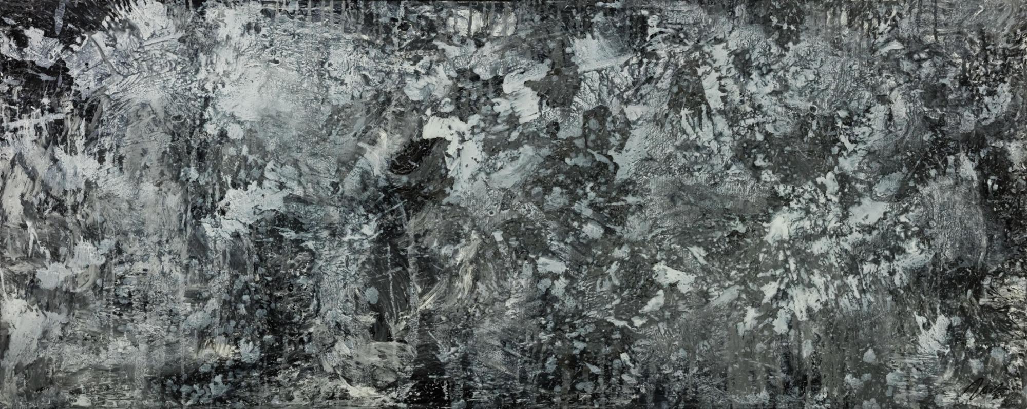 Gemälde Original abstrakt 80x200cm Minimalistisch Modern Art auf Leinwand Action Painting anthrazit schwarz grau hochwertig