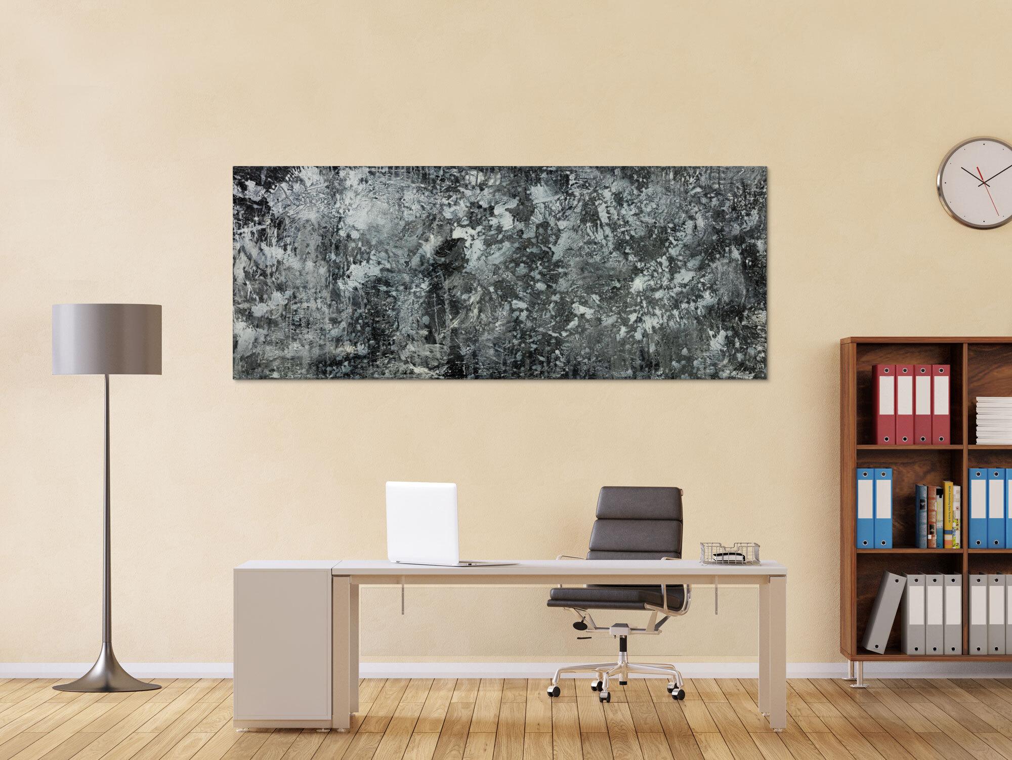 Gemälde Original abstrakt 80x200cm Minimalistisch Modern Art auf Leinwand Action Painting anthrazit schwarz grau hochwertig