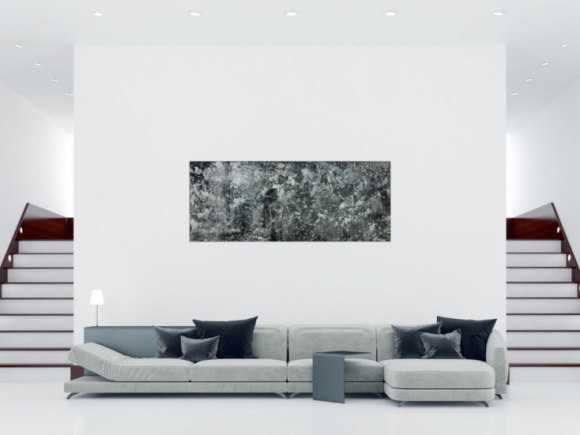 Gemälde Original abstrakt 80x200cm Minimalistisch Modern Art auf Leinwand Action Painting anthrazit schwarz grau hochwertig