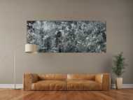 Gemälde Original abstrakt 80x200cm Minimalistisch Modern Art auf Leinwand Action Painting anthrazit schwarz grau hochwertig