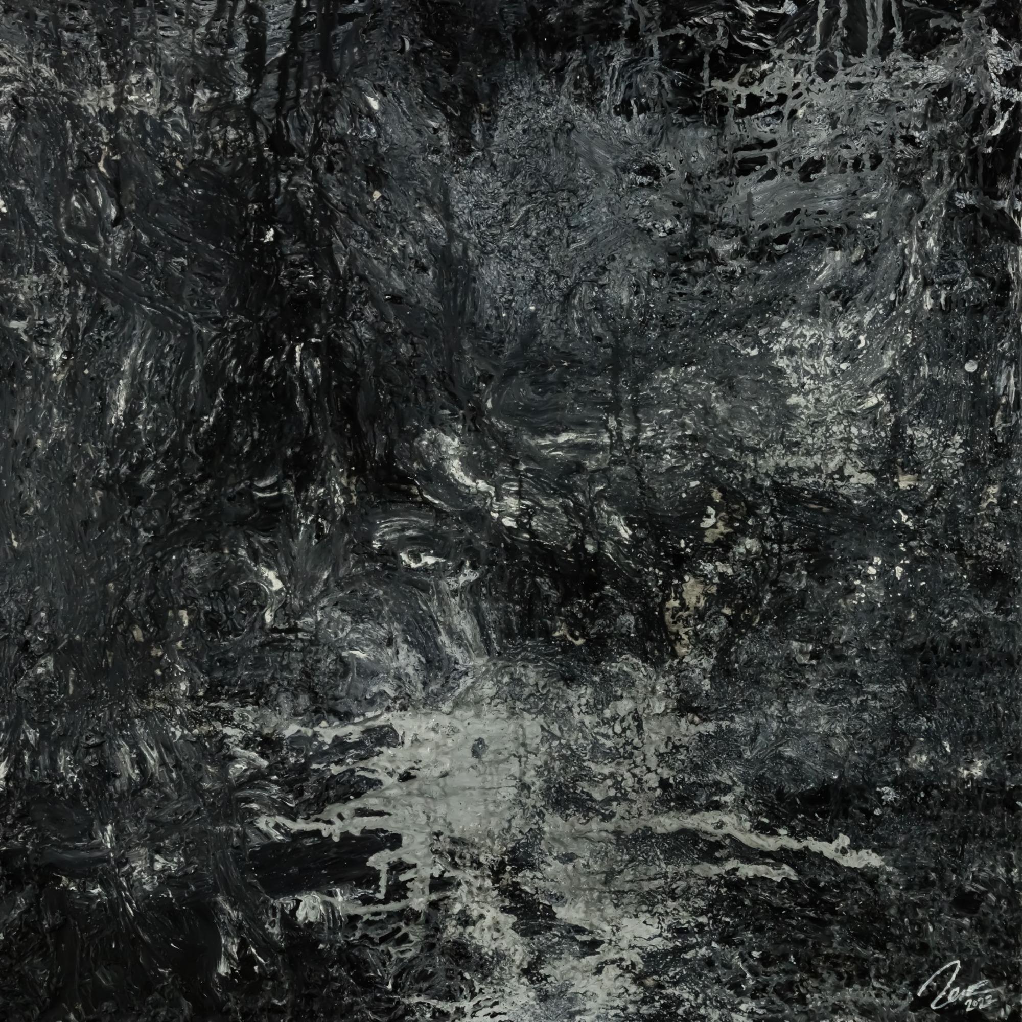 Gemälde Original abstrakt 100x100cm Minimalistisch Modern Art handgemalt Action Painting schwarz anthrazit einzigartig